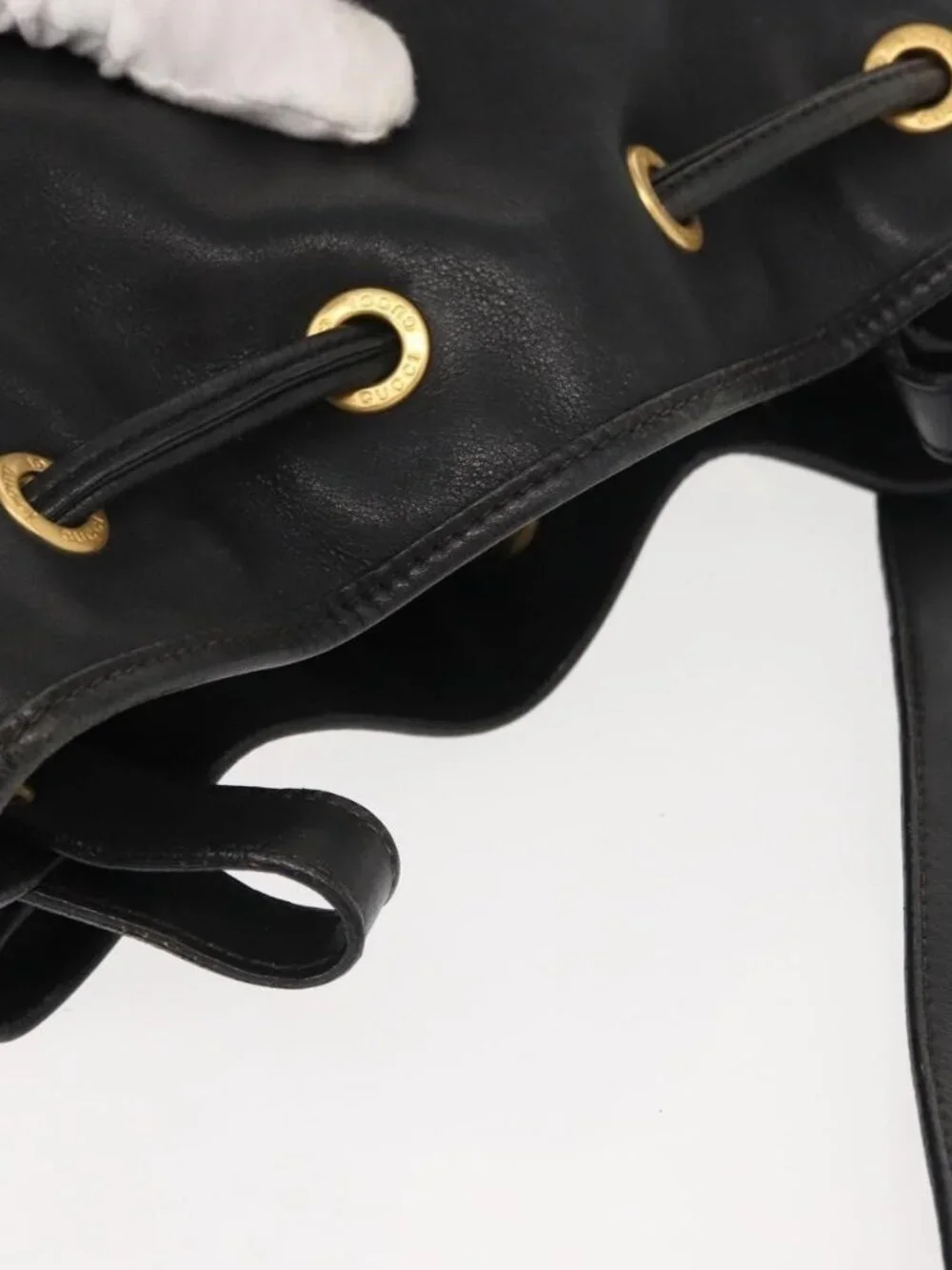 Authentic GUCCI Shoulder Bag Leather Black Gold - Picture 13 of 16